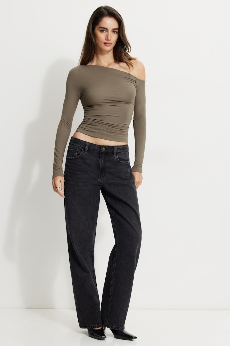 Kat Single Shoulder Jersey Top Northwood Khaki large