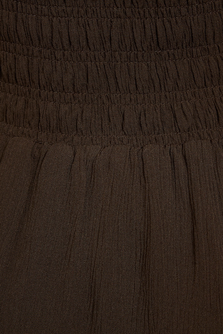 Ayla Halter Smocked Romper Dress, Armadillo Brown, large