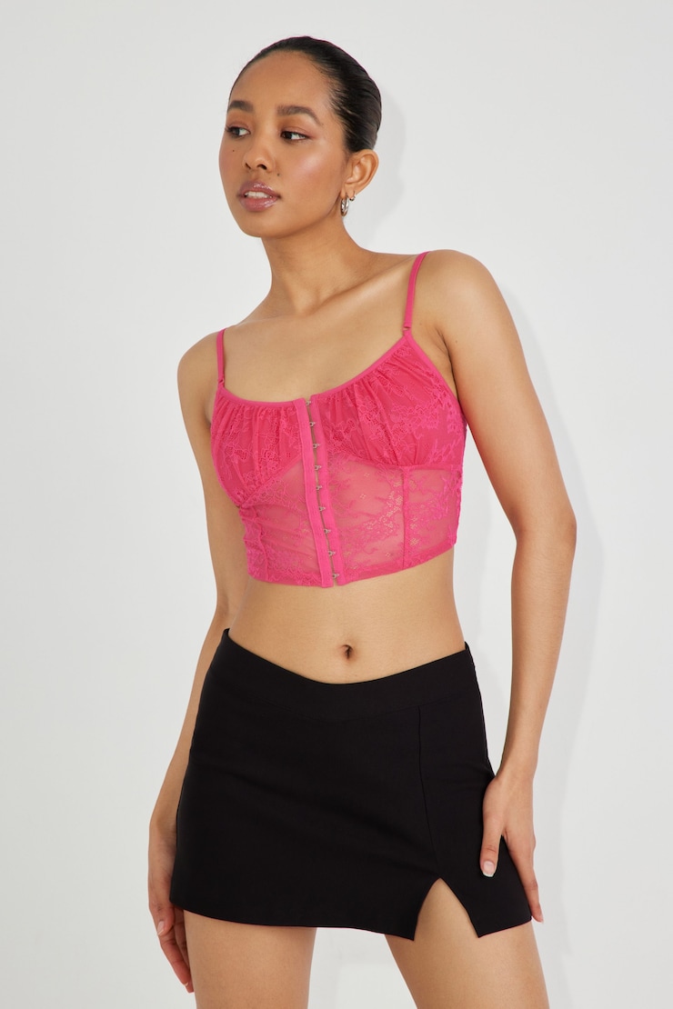 Lace Hook & Eye Tank Top, Peacock Pink, large