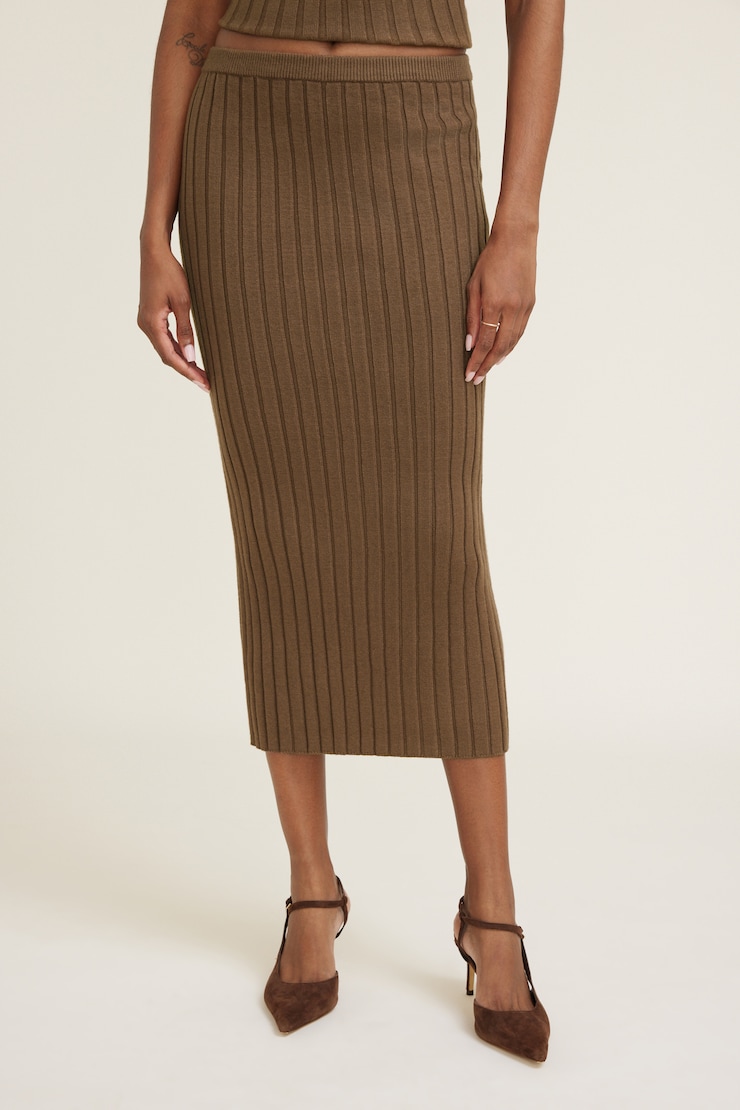 Ribbed Bodycon Maxi Skirt Cocoa Brown large