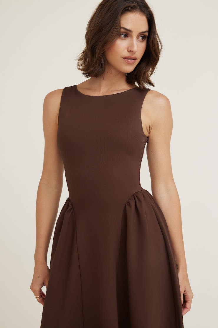 Iris Flared Ponte Maxi Dress Bitter Chocolate Burgundy large