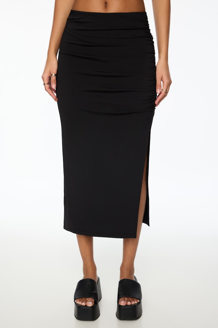 Shannen Sculpt Side Ruched Midi Skirt Jet Black  large