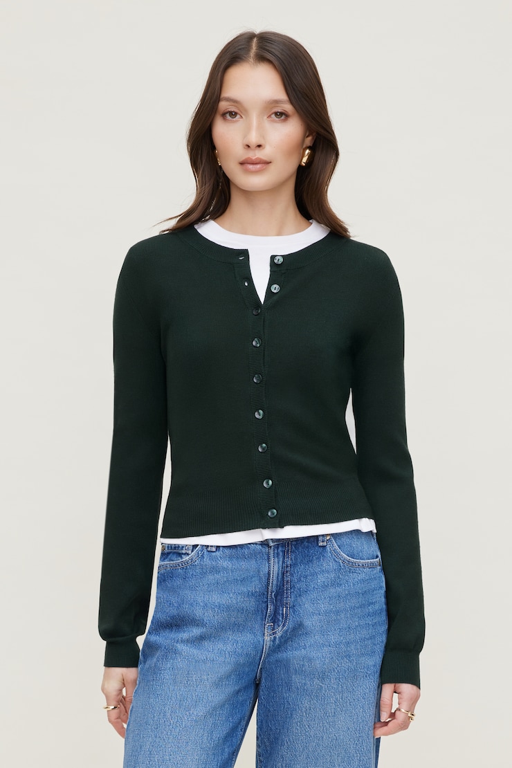 Rebecca Crewneck Cardigan Scarab Green large