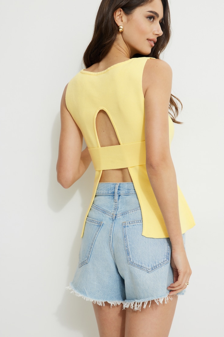Open Back Knit Tank Top Yellow | Dynamite