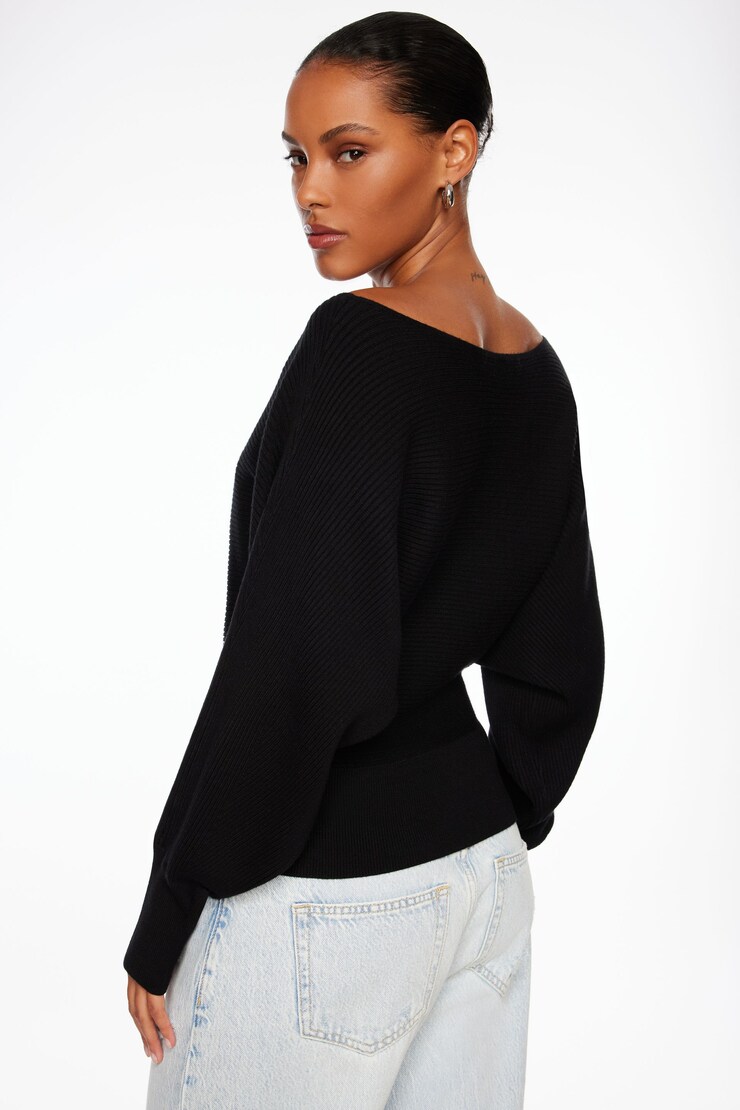 Long Sleeve Boat Neck Sweater Jet Black  large