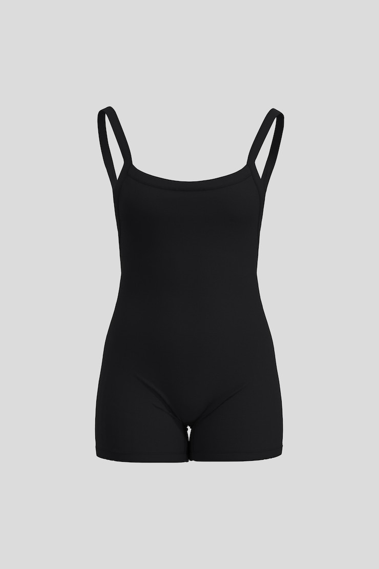 Ally Low Back Active Romper, Jet Black, large