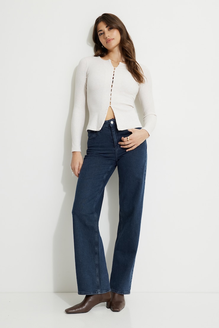 Renae Ribbed Flyaway Cardigan Flat White Melange large