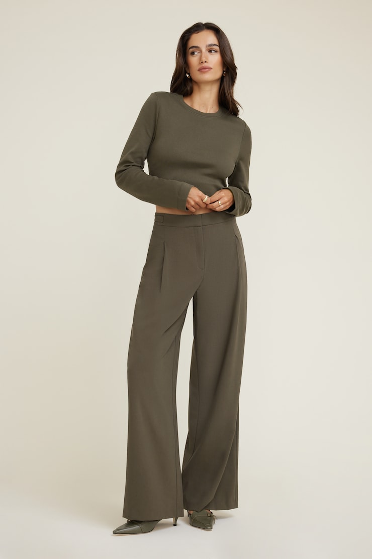 Leni Pleated Wide Leg Pants Green | Dynamite