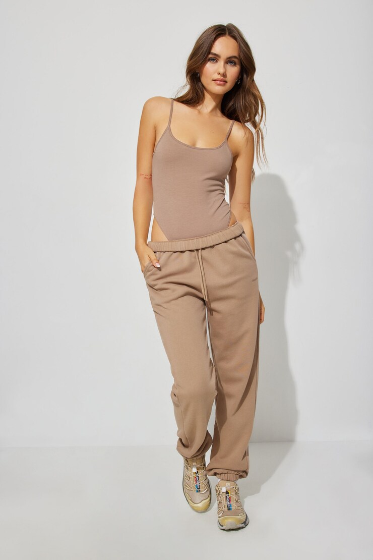 Scoop Neck Cami Bodysuit, Taupe Grey, large