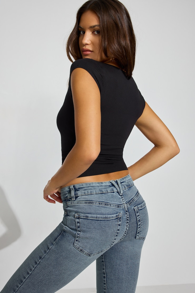 Smooth Open Neck Tee, Jet Black, large