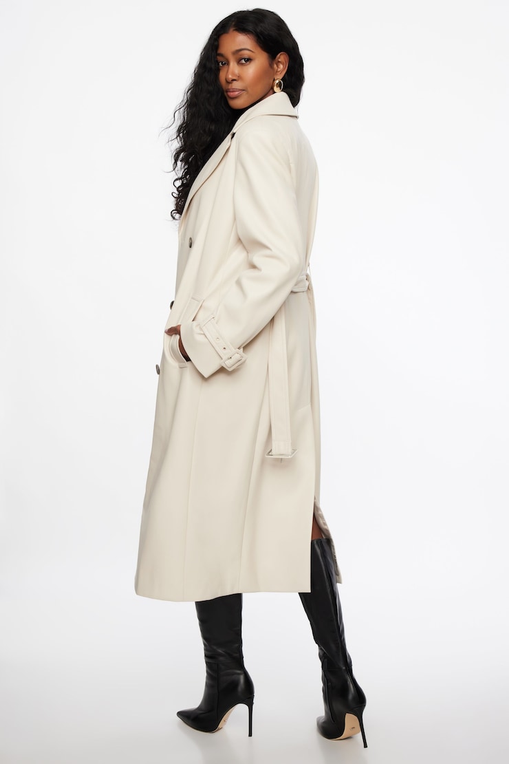 Military Faux Leather Trench Coat Polished Pearl Beige large