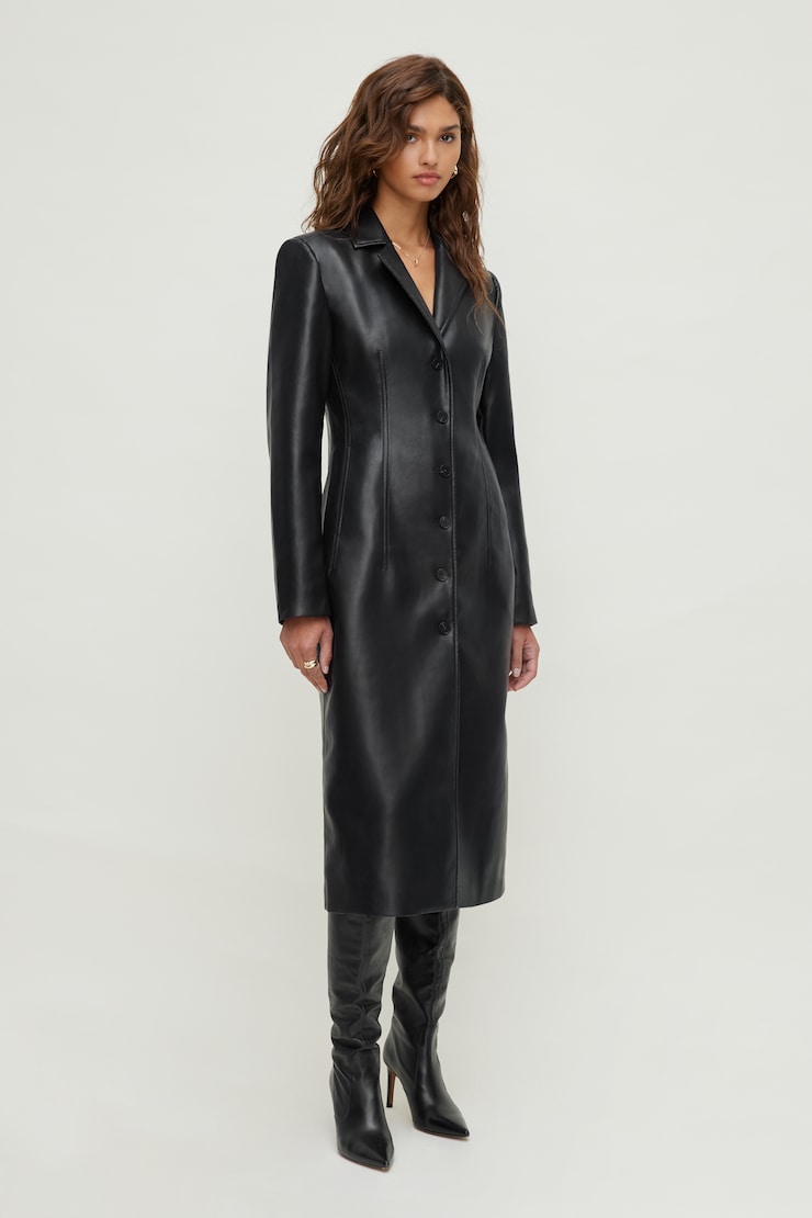 Faux Leather Trench Coat Jet Black large