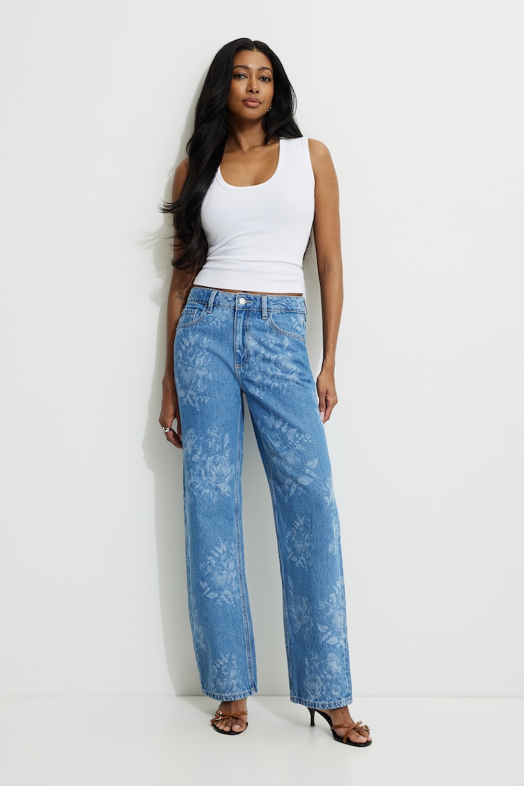 mika Mika Mid Rise Relaxed Straight Leg Jeans Black | Dynamite