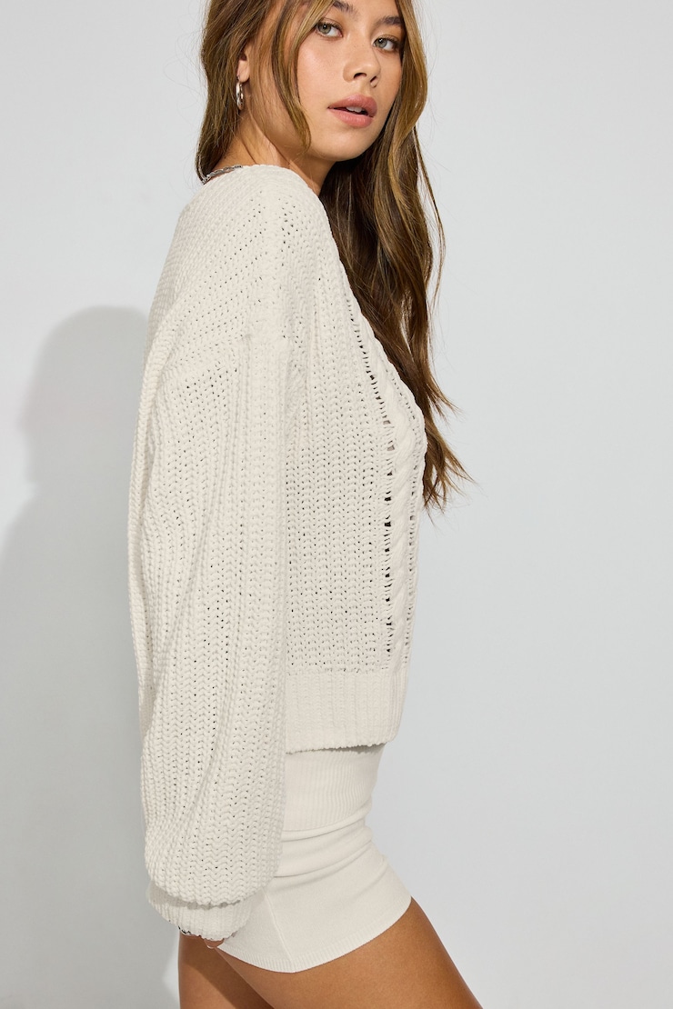 Chenille Oversized Sweater, Tofu Off-White, large
