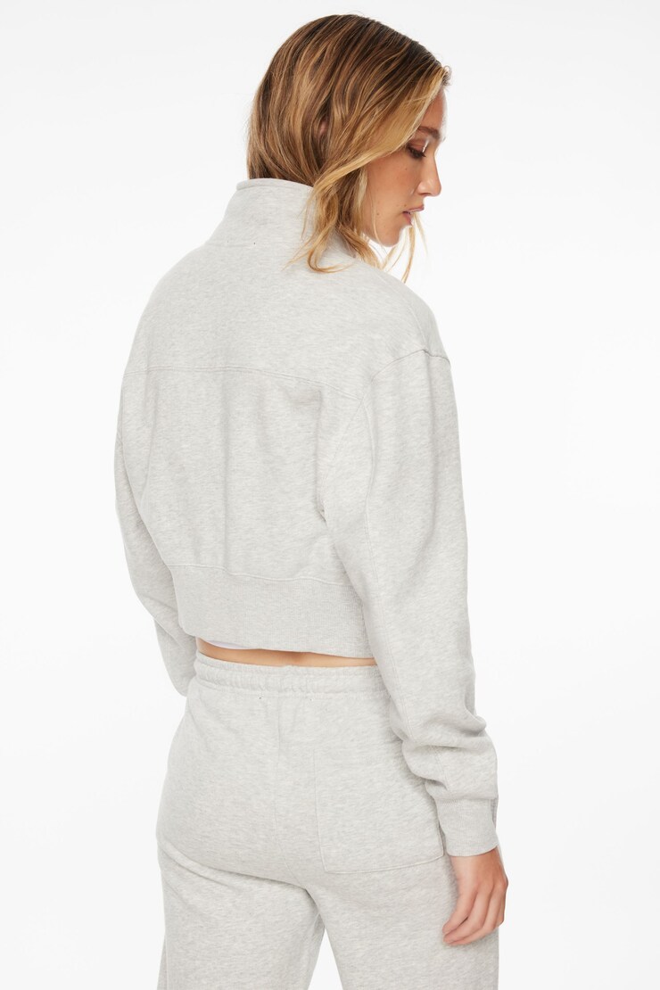 Cropped Zip Up Sweatshirt Fall Grey Mix  large