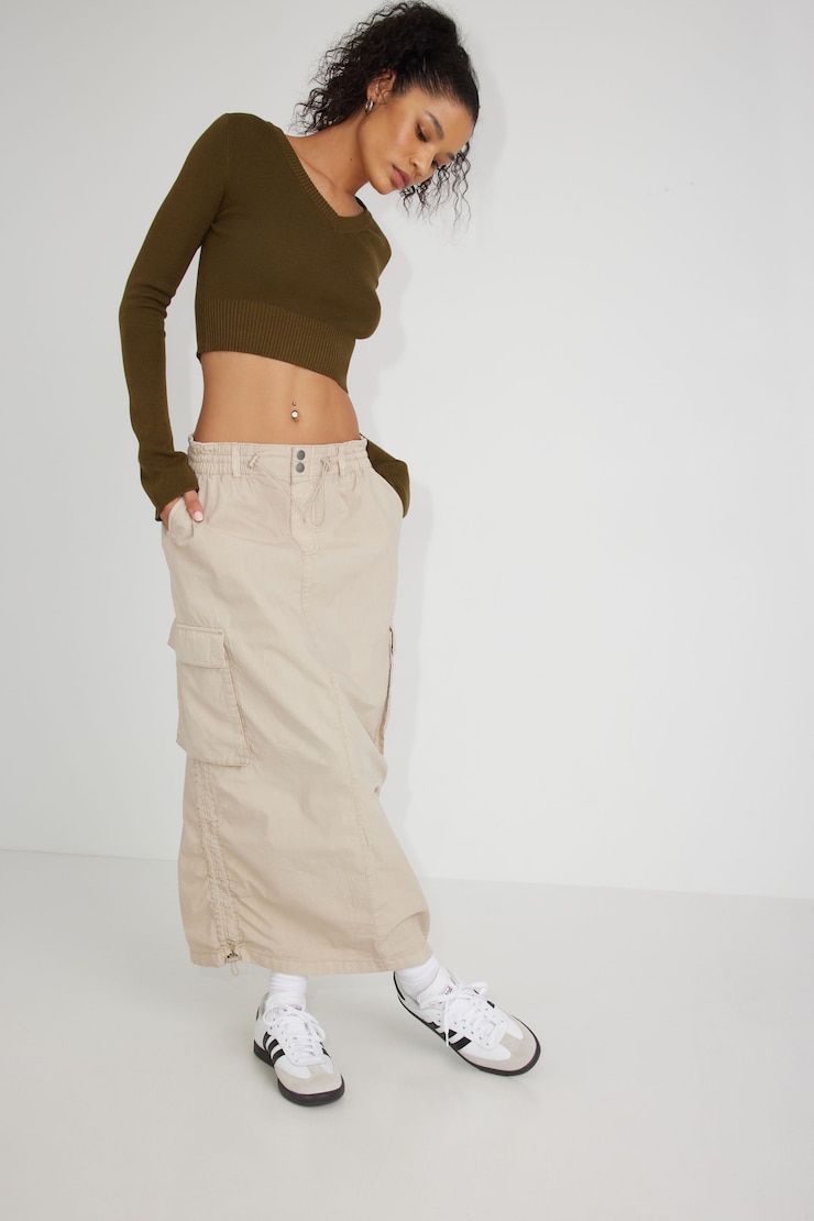 Poplin Parachute Skirt, String Beige, large