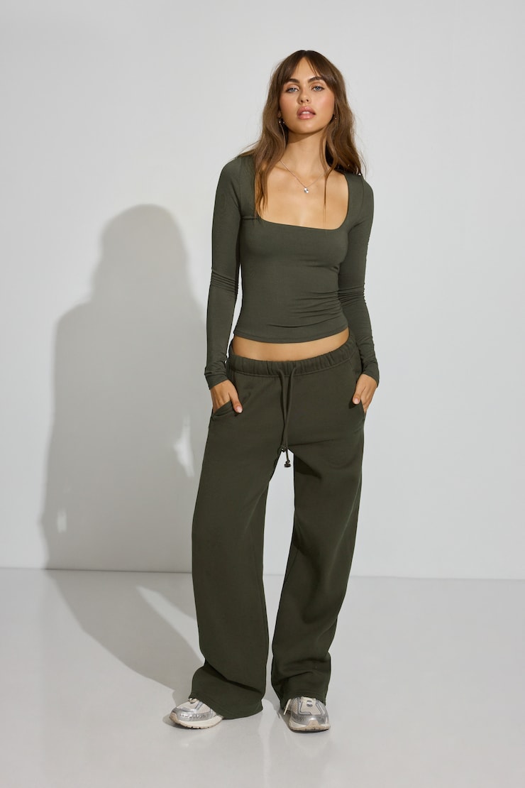 Smooth Open Neck Long Sleeve Tee, Martini Green, large