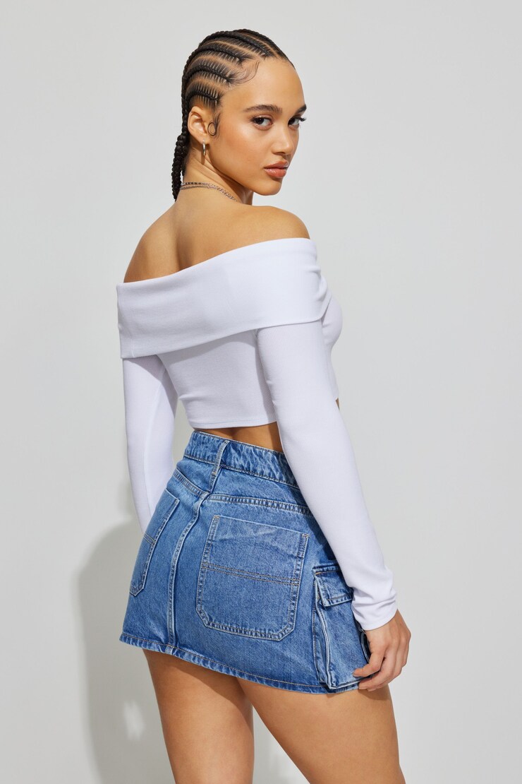 Denim Cargo Mini Skirt, Dellah Blue, large
