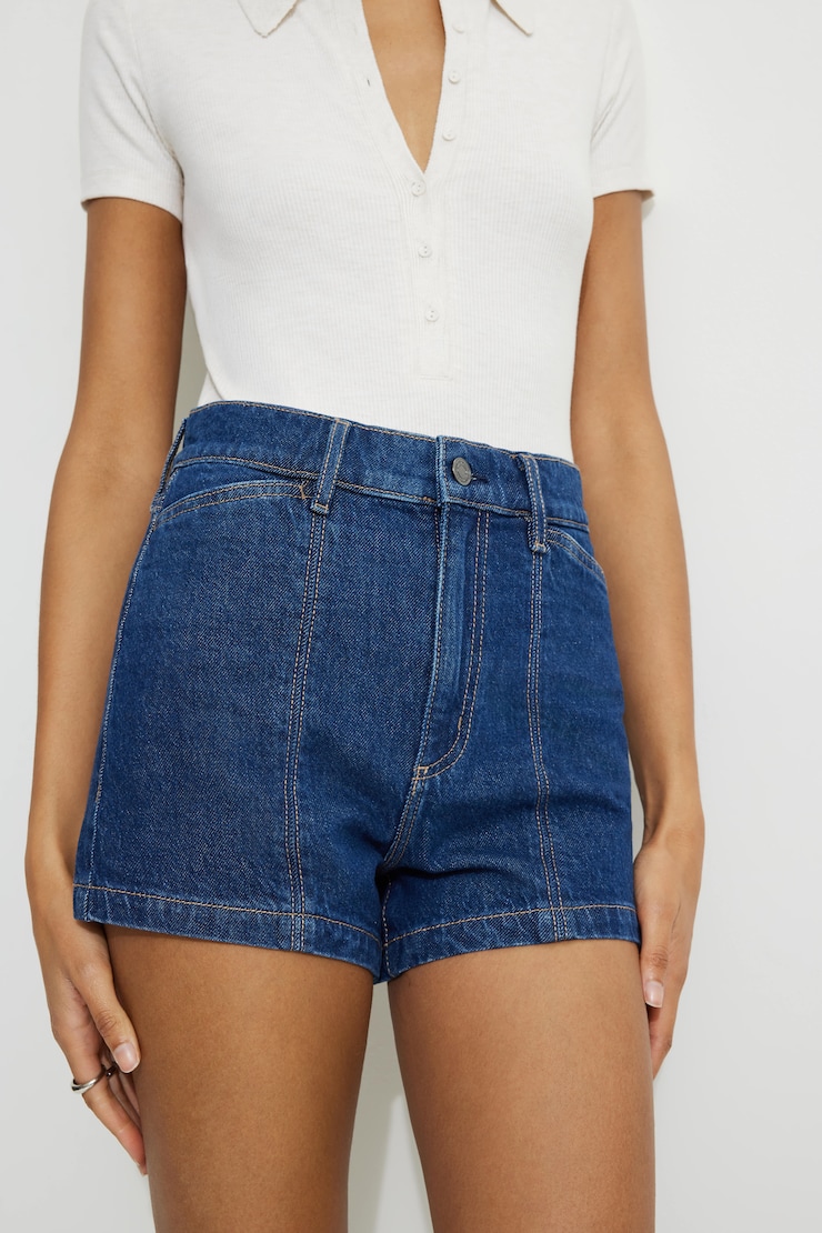 Pintuck High Rise Micro Denim Shorts