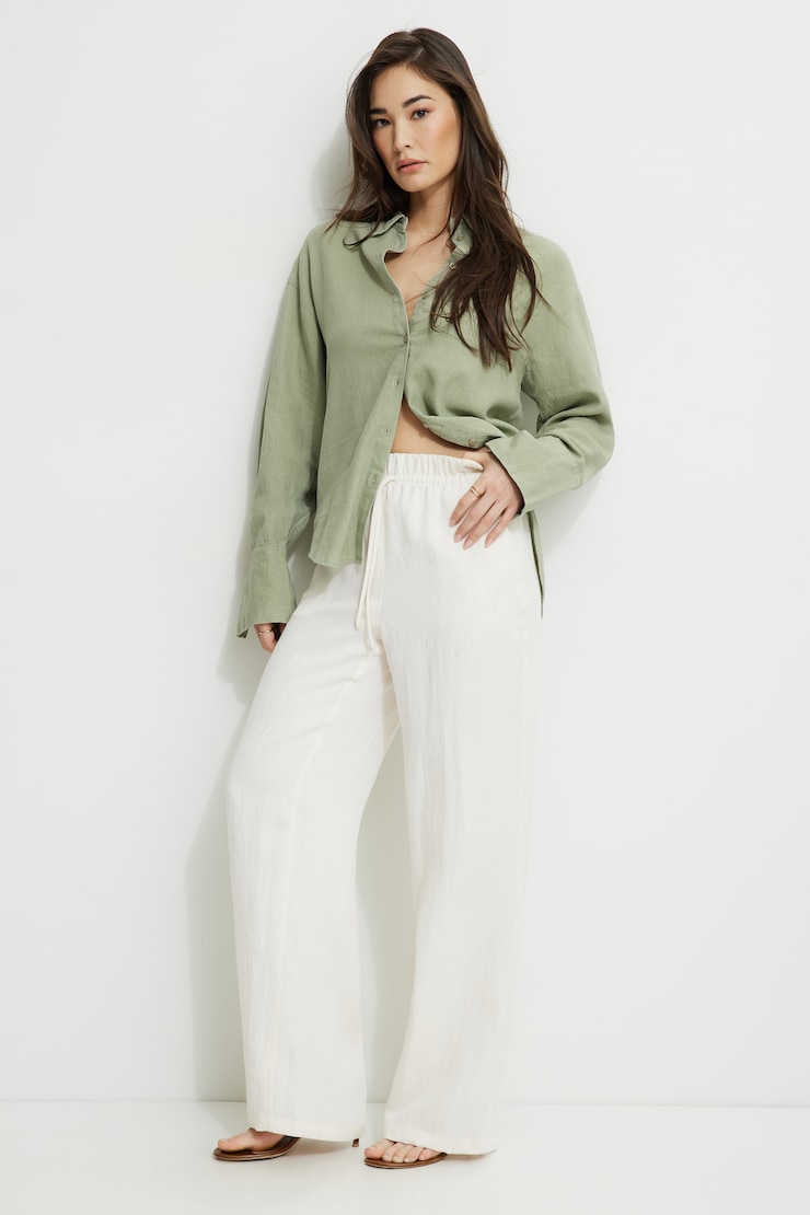 Monroe Oversized Linen Shirt Seagrass Green large