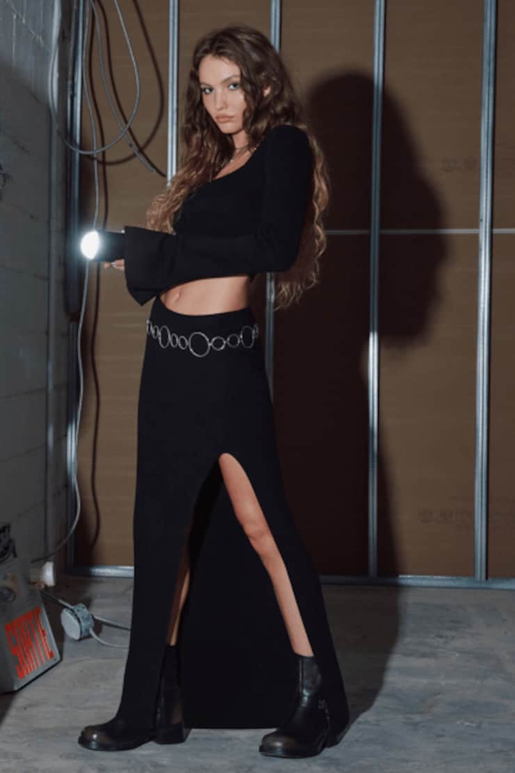 Maxi Slit Skirt, Jet Black, large
