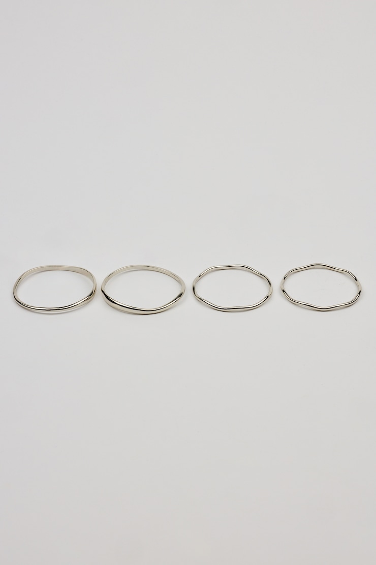 Set of 4 Wavy Bangles, Silver, large