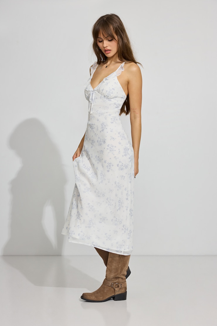 Ruffle Maxi Dress, Blue Butterfly Floral, large