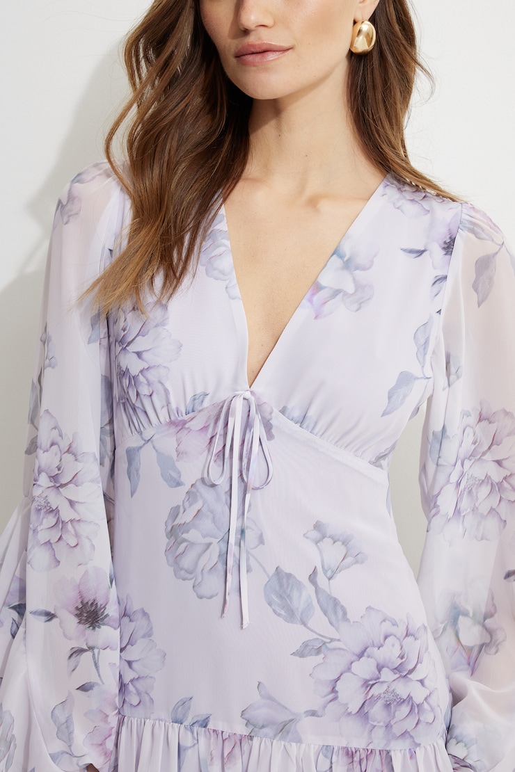Ruffled Mini Dress Pastel Purple Flowers large