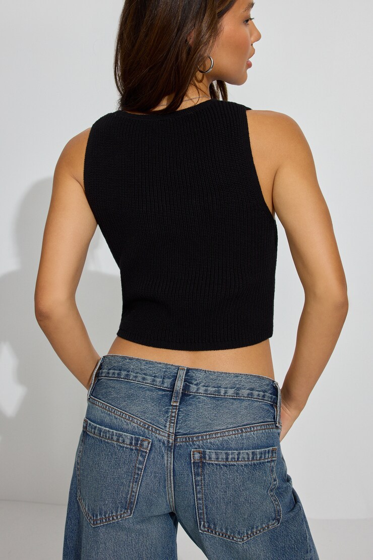 Tie Front Vest, Jet Black, large
