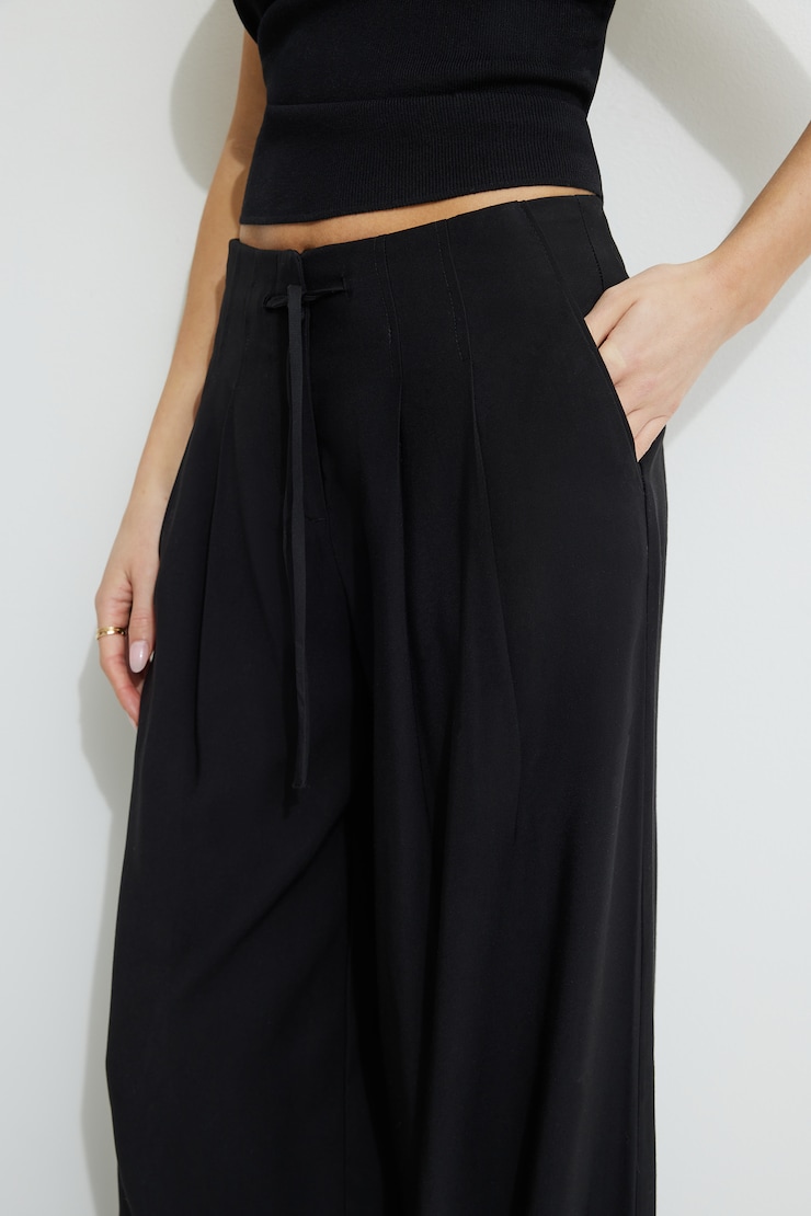 Wide Leg Drawstring Pants Jet Black large