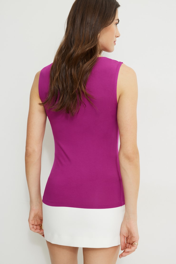 Draped Cowl Neck Jersey Tank Top Wild Aster Pink large