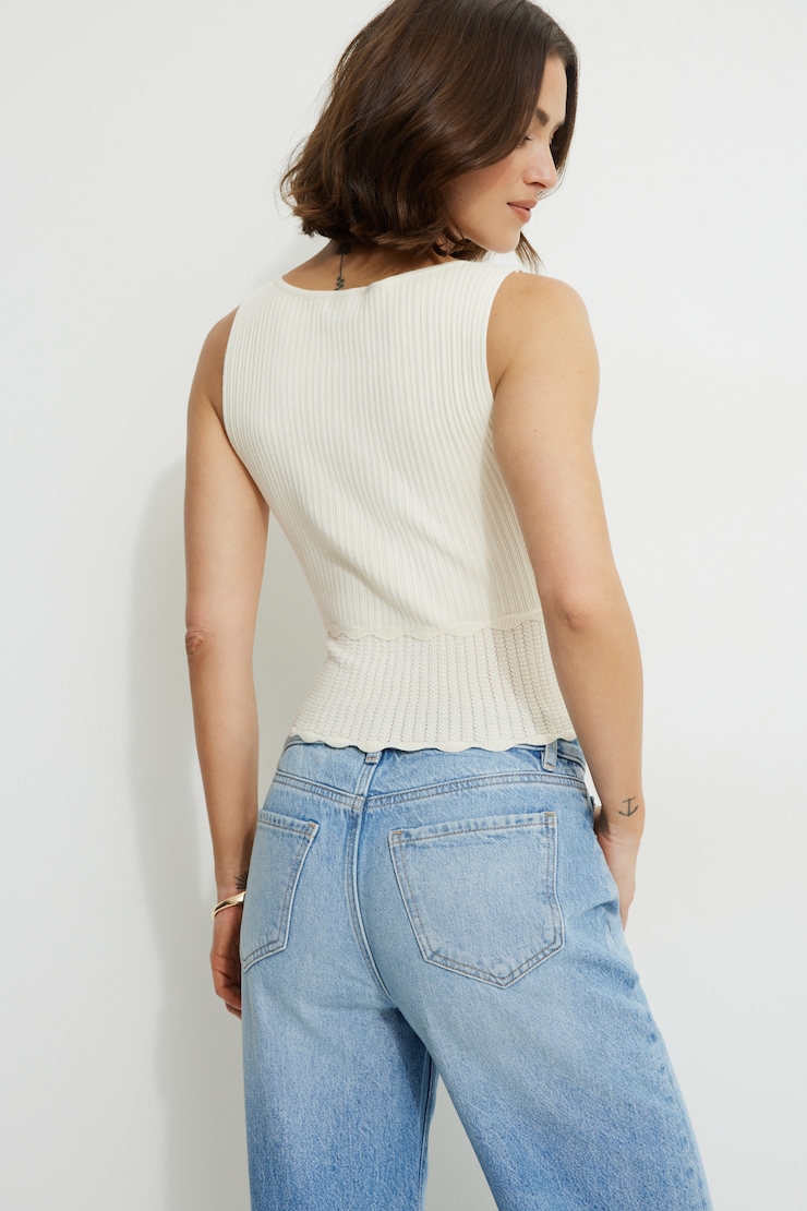 Boat Neck Pointelle Tank Top Sea Salt Off White large