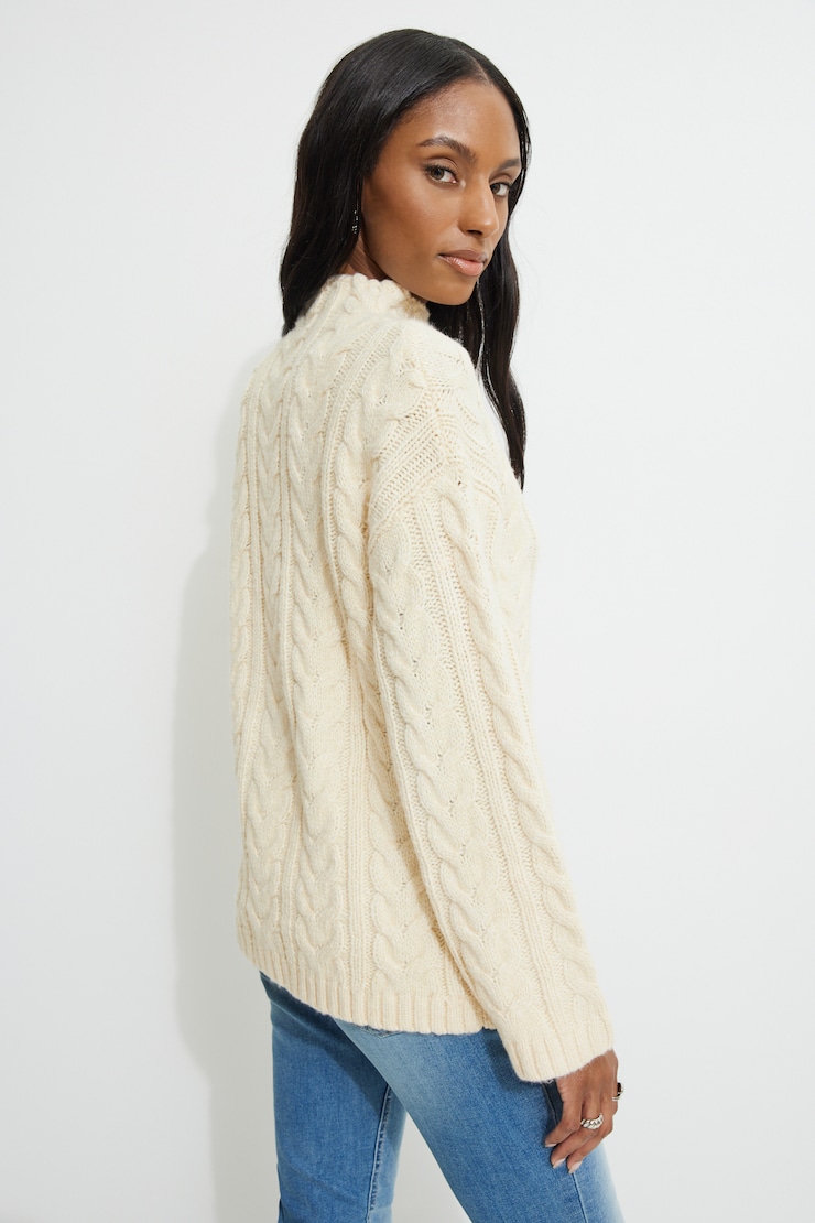 Cable Knit Mock Neck Sweater Beige | Dynamite