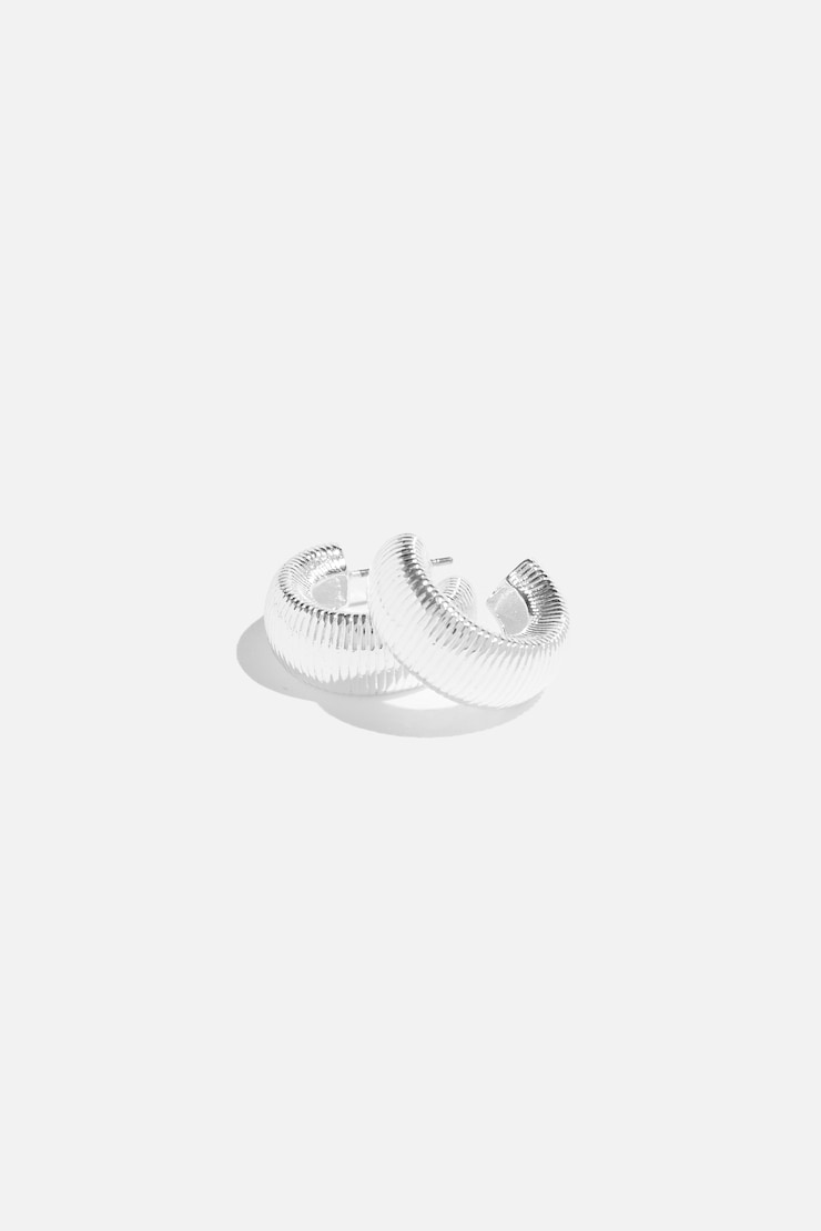 Chunky Ribbed Hoop Earrings Rhodium Silver large