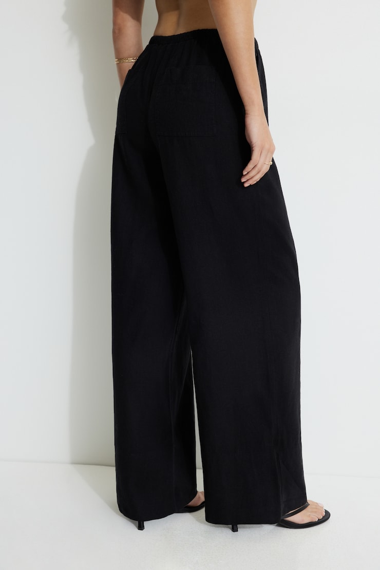Leo Wide Leg Linen Pants Jet Black large