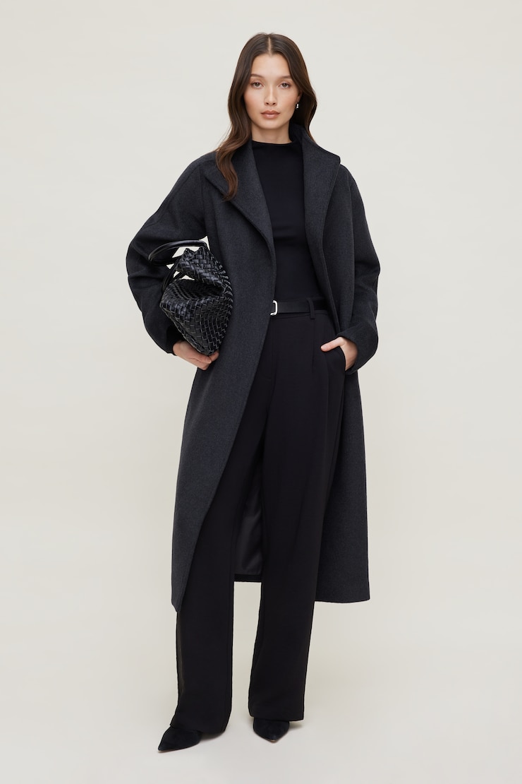 Belted Wool Wrap Coat Grey | Dynamite
