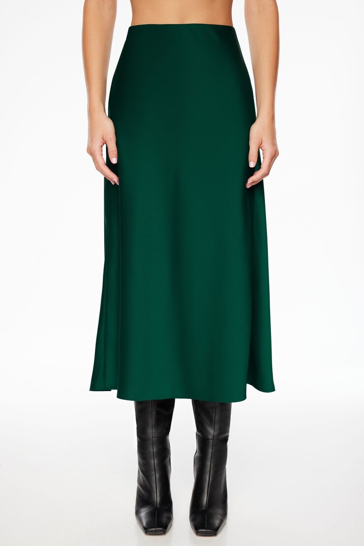 Melody Satin Slip Midi Skirt Jewel Green large