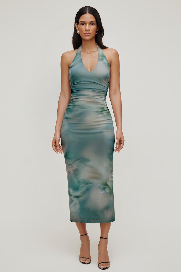 Reia Halter Mesh Maxi Dress