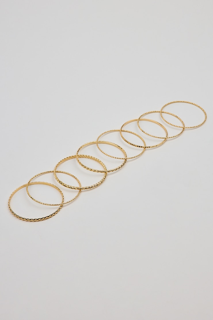 Set of 11 Textured Bangles, Gold, large