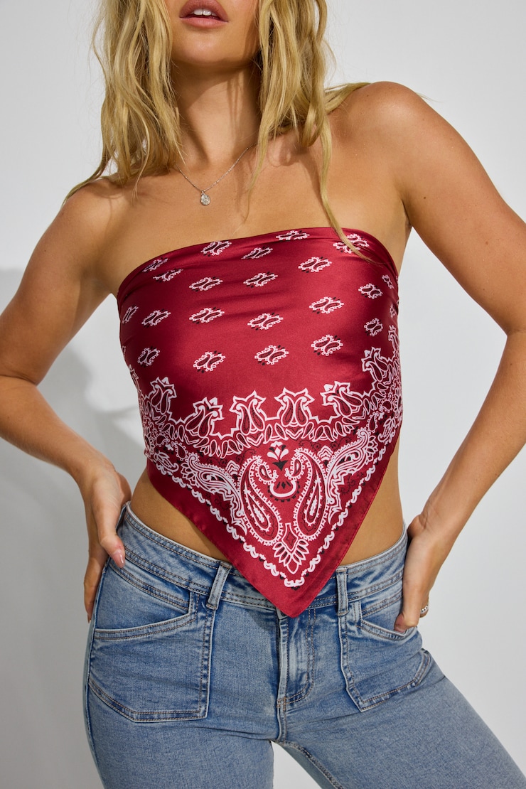 Serafina Scarf, Red Bandana Print, large