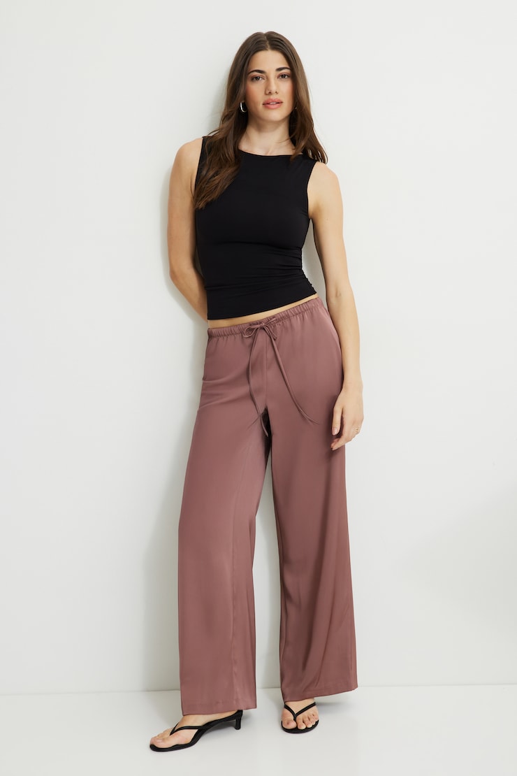 Pantalon Leo en satin à jambe large Rose taupe large