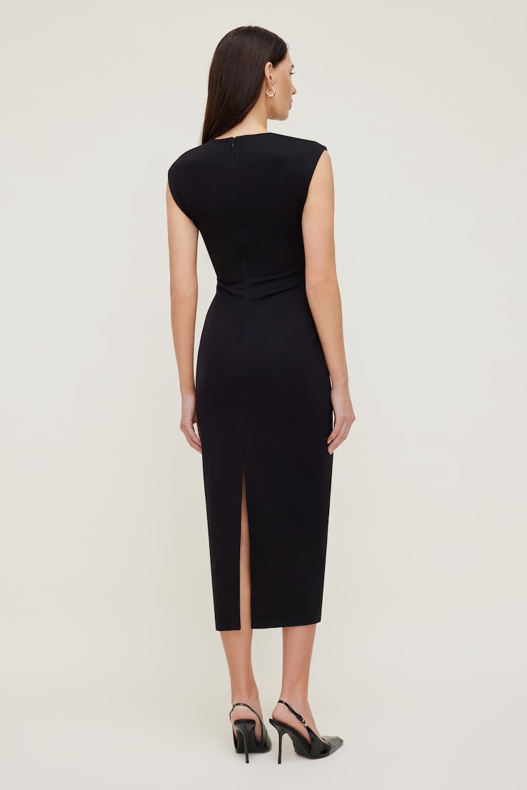 Crewneck Ponte Midi Dress Jet Black large