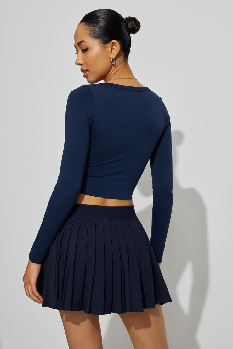 Scoop Neck Seamless Long Sleeve Top, Mariana Blue , large