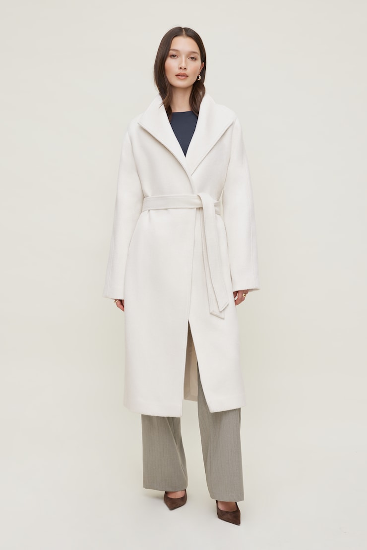 Belted Wool Wrap Coat Beige | Dynamite