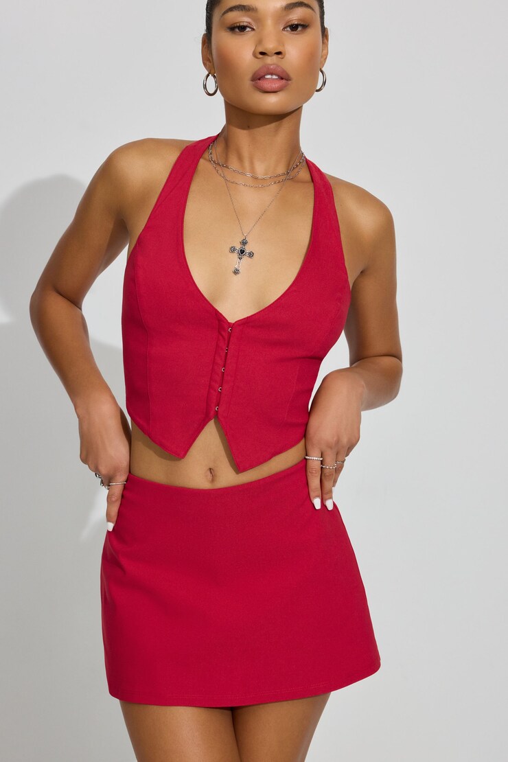 Paris A-Line Micro Skort, Chili Pepper Red, large