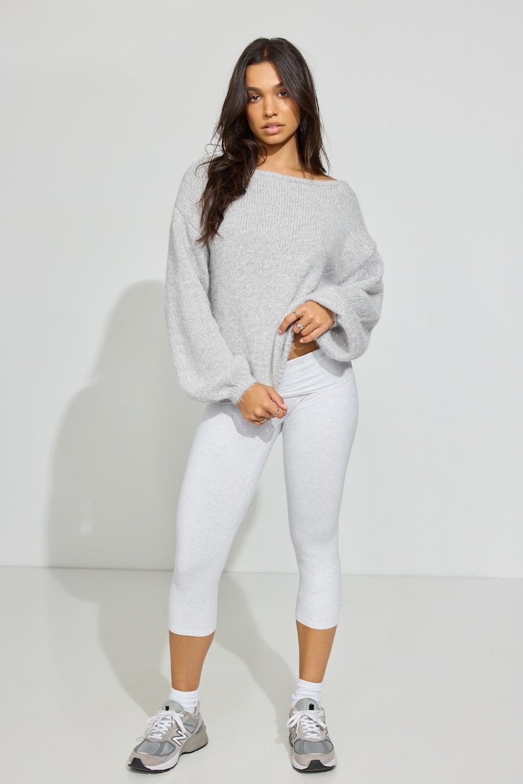 Oversized Boat Neck Sweater, Spring Grey Mix, large