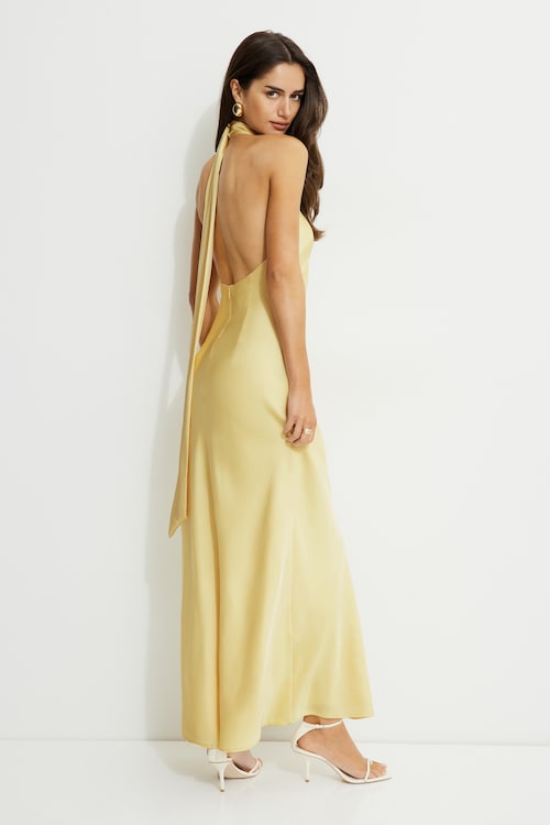 Halter Satin Maxi Dress Yellow | Dynamite