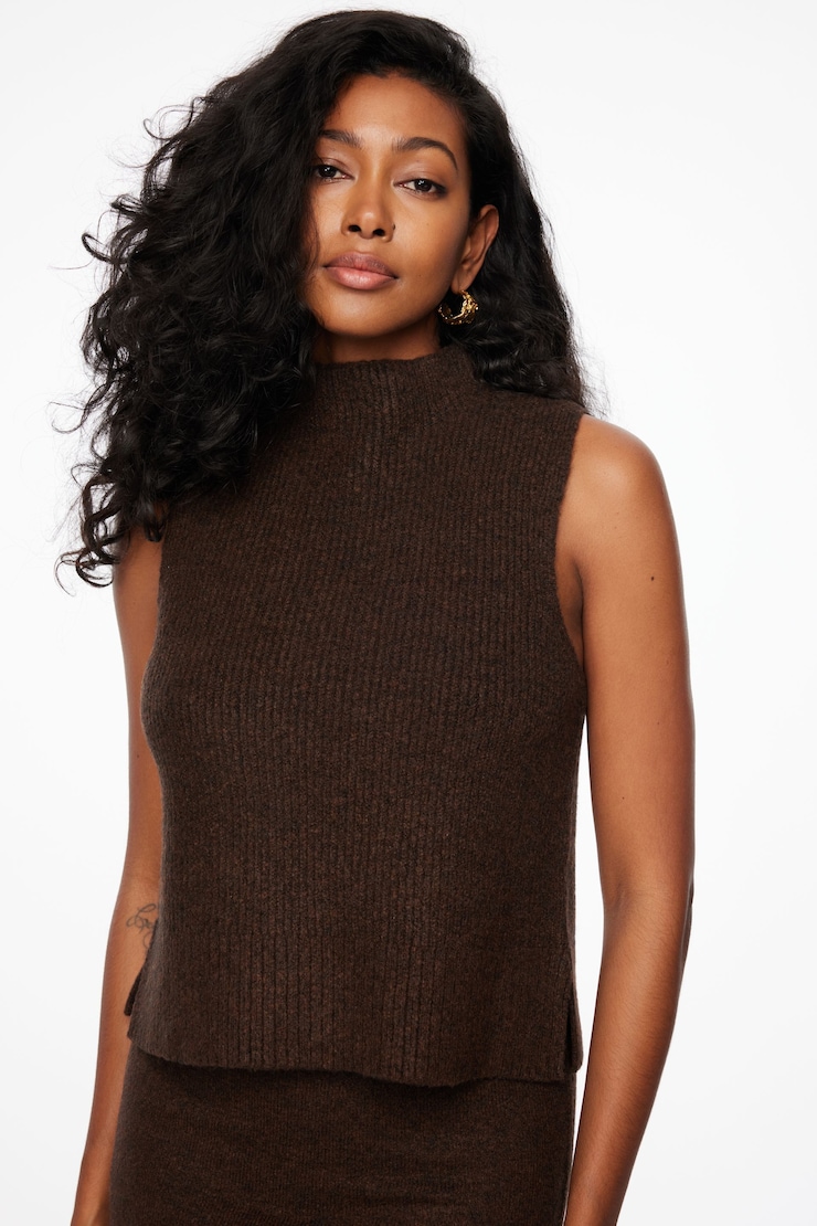 Heavenlyarn™ Mock Neck Sweater Vest French Roast Brown Melange large