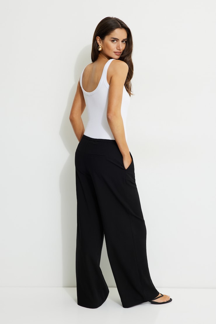Drawstring Wide Leg Pants Jet Black large
