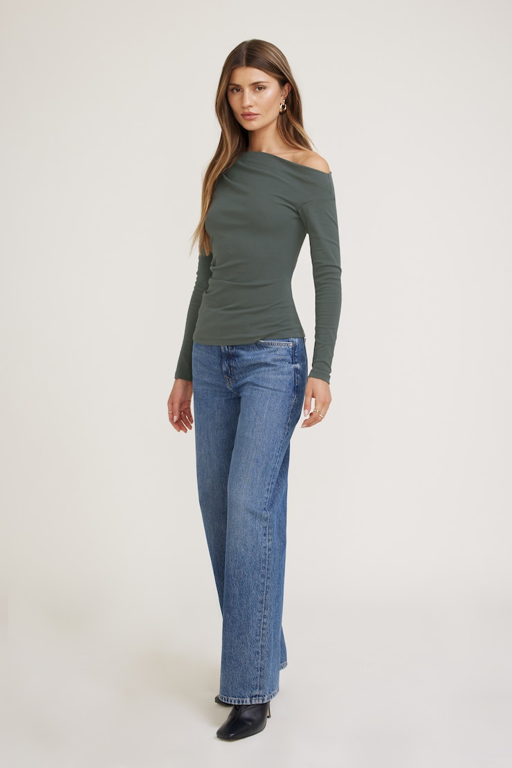 Cleo Long Sleeve Off Shoulder Top Urban Chic Green large
